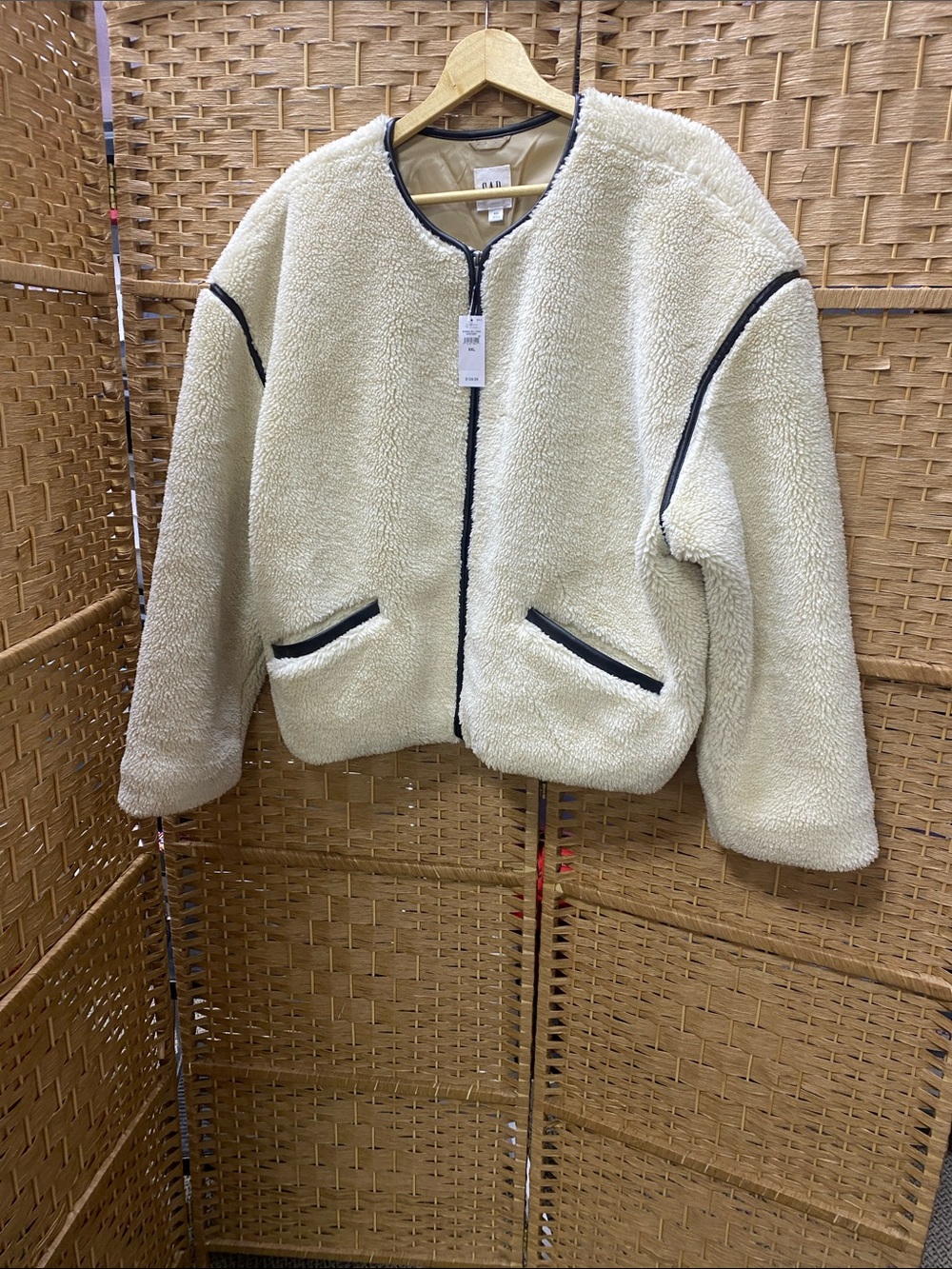 GAP Cream Sherpa Jacket with Black Trim